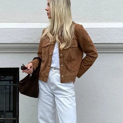 Leah Vintage Suede Short Coat in Brown