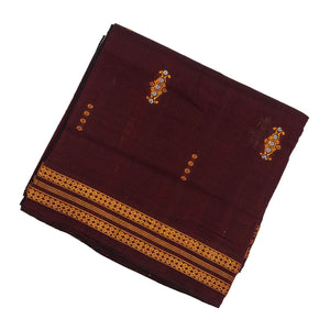 Maroon Handwoven Orissa Cotton Saree With Floral Buttas
