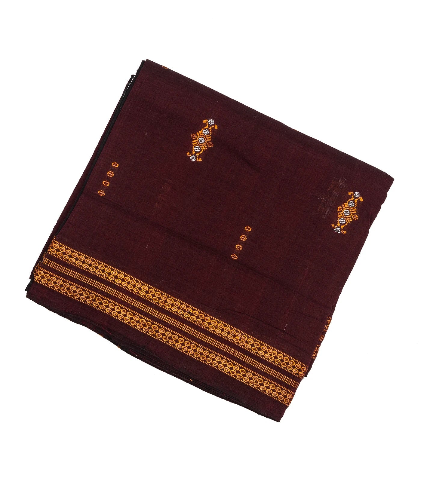 Maroon Handwoven Orissa Cotton Saree With Floral Buttas