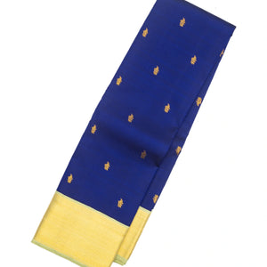Dark Blue Handloom Kanchipuram Korvai Silk Saree With Floral Buttas