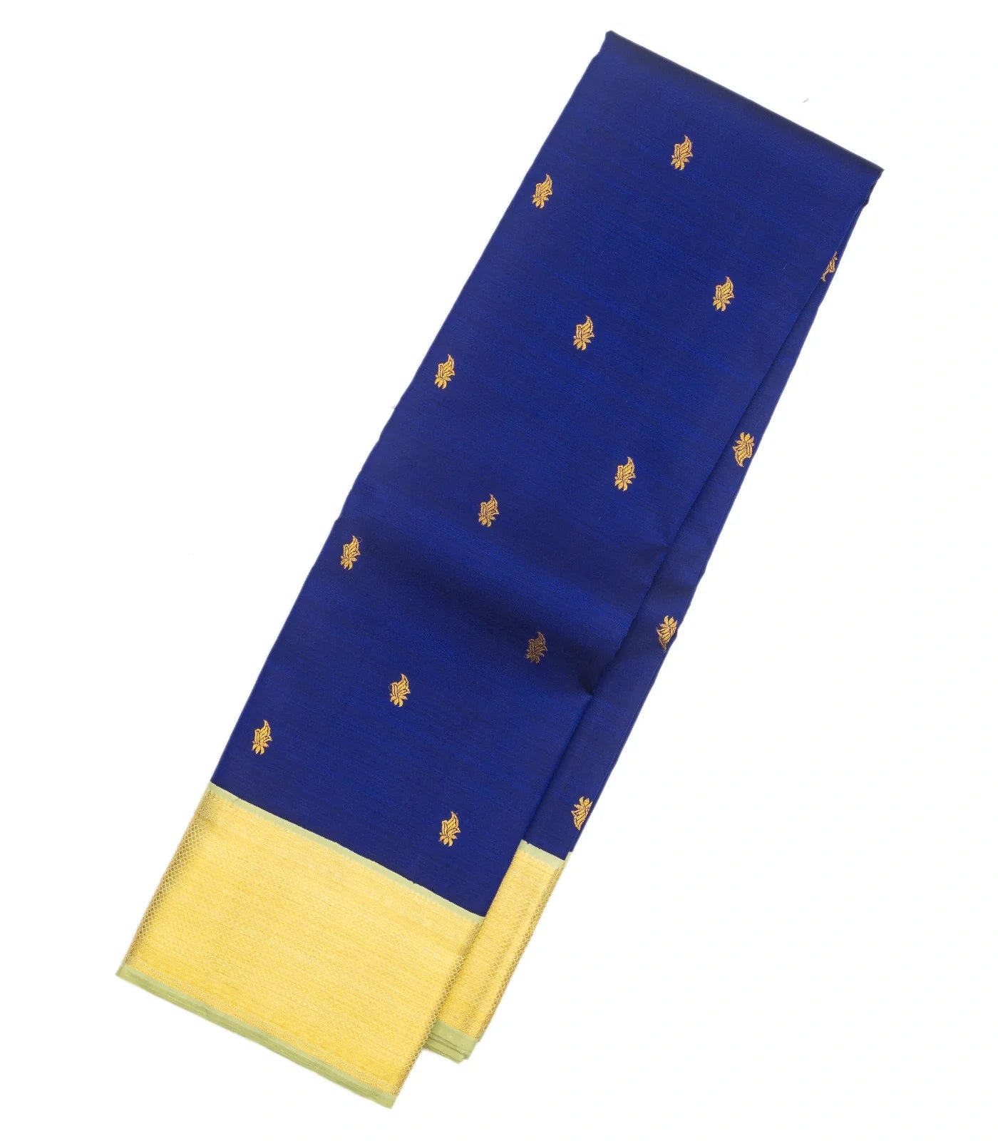 Dark Blue Handloom Kanchipuram Korvai Silk Saree With Floral Buttas