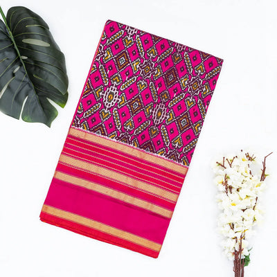 Pink Handloom Ikat Silk Saree With Tie & Dye Floral Motifs