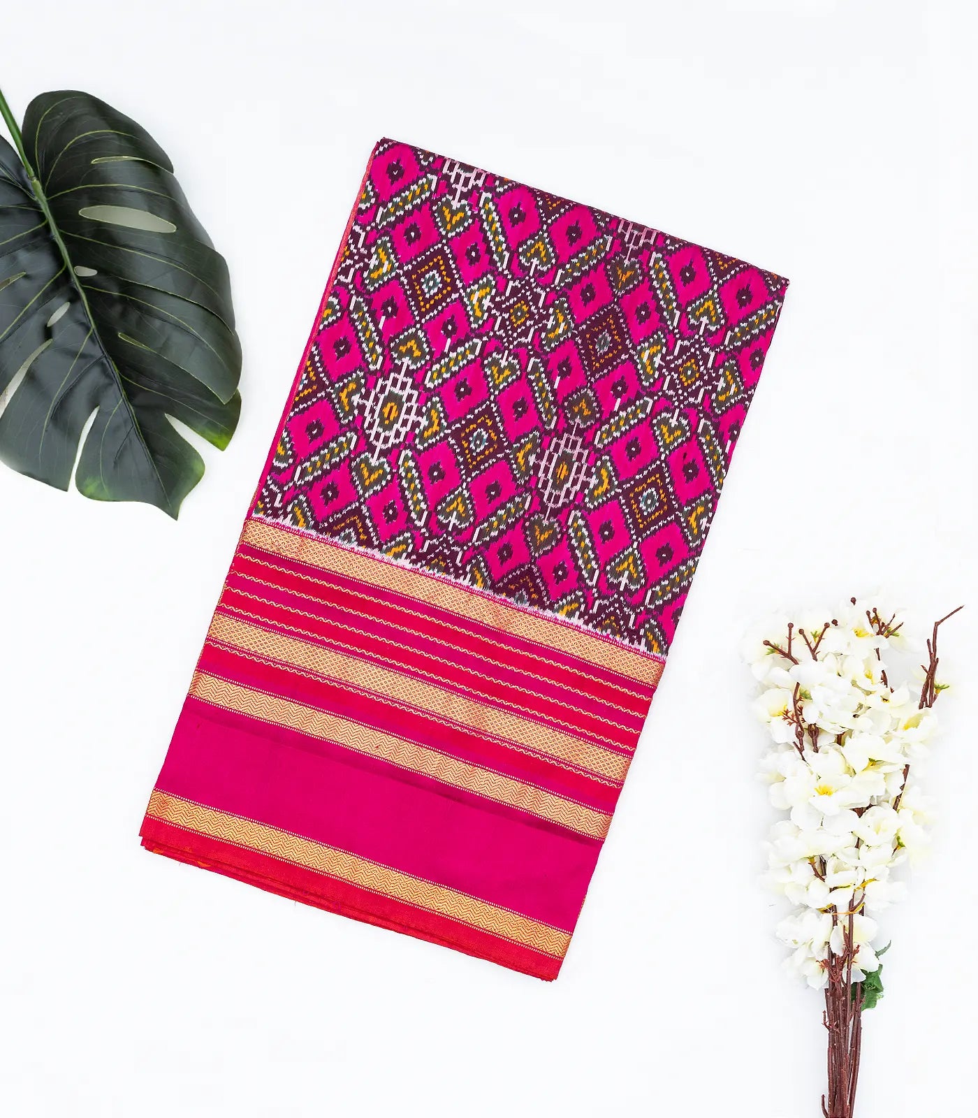 Pink Handloom Ikat Silk Saree With Tie & Dye Floral Motifs