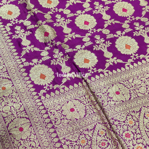 Purple Designer Handwoven Banarasi Meenakari Katan Silk Saree
