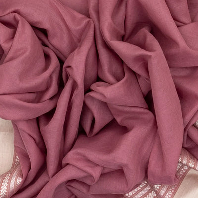 Dusty Pink Handloom Bengal Cotton Saree With Cream Border