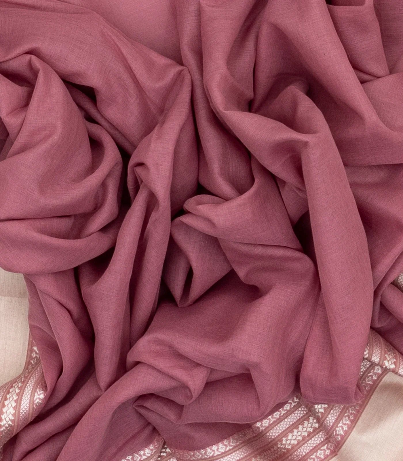 Dusty Pink Handloom Bengal Cotton Saree With Cream Border