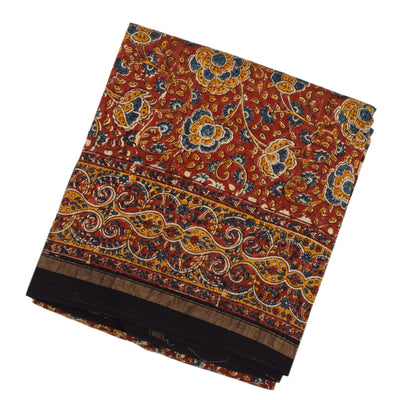 Brown Handloom Chanderi Cotton Saree With Kalamkari Style print