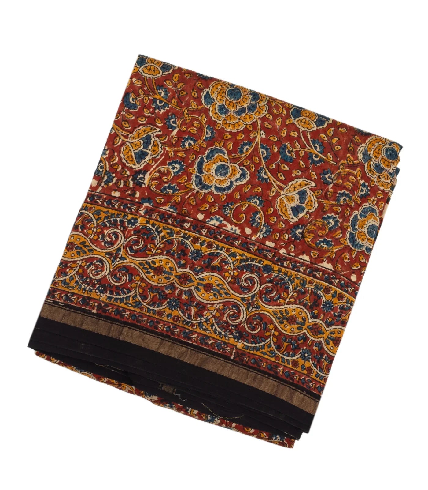 Brown Handloom Chanderi Cotton Saree With Kalamkari Style print