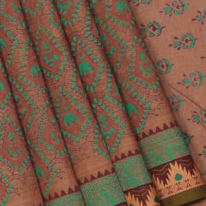 Hand block printed cotton saree
