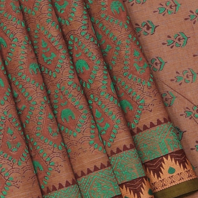 Hand block printed cotton saree