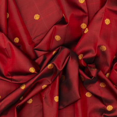 Maroon Handloom Kanchipuram Silk Saree With Floral Zari Buttas