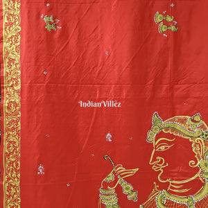 Red Sringar Raas Hand-Painted Pattachitra Saree