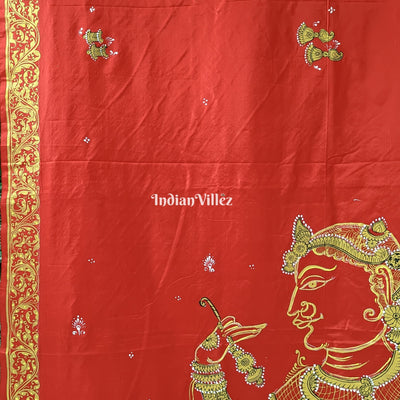 Red Sringar Raas Hand-Painted Pattachitra Saree