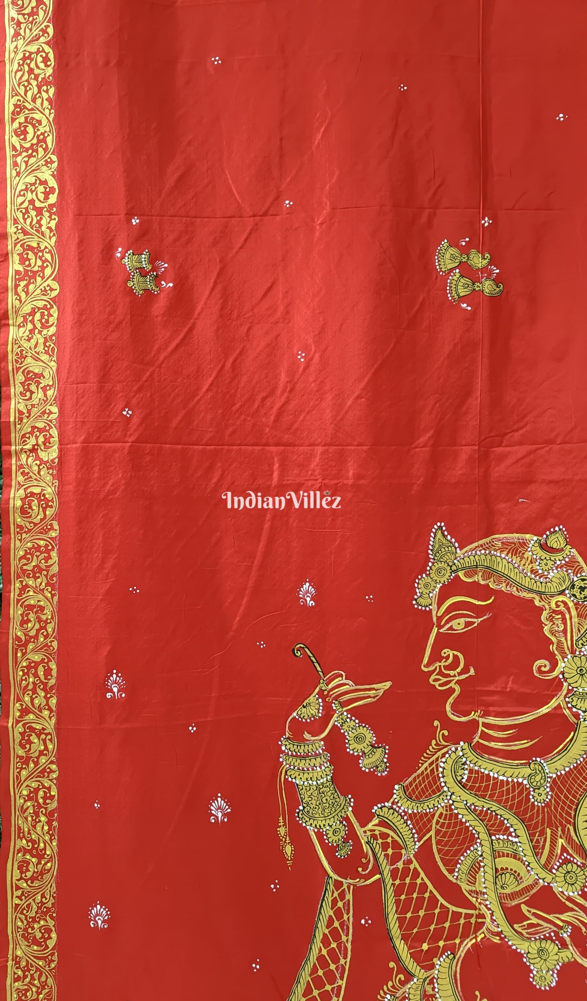 Red Sringar Raas Hand-Painted Pattachitra Saree