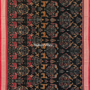 Black Animal Theme Sambalpuri Ikat Silk Saree