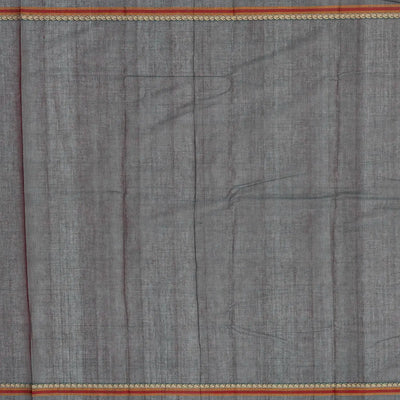 Dark Grey Handloom Kanchi Cotton Saree With Annam Buttas
