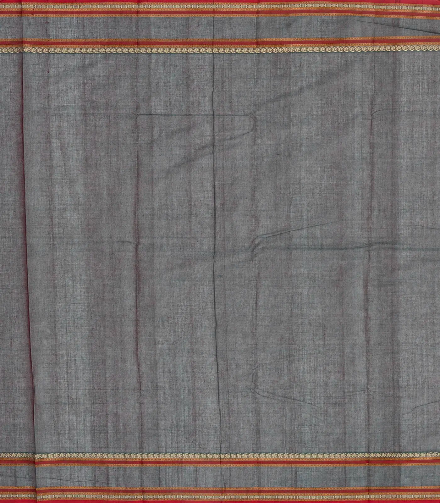 Dark Grey Handloom Kanchi Cotton Saree With Annam Buttas