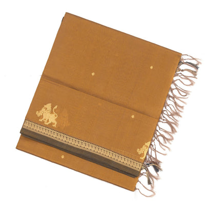 Beige Handloom Silk Cotton Saree With Yazhi Buttas