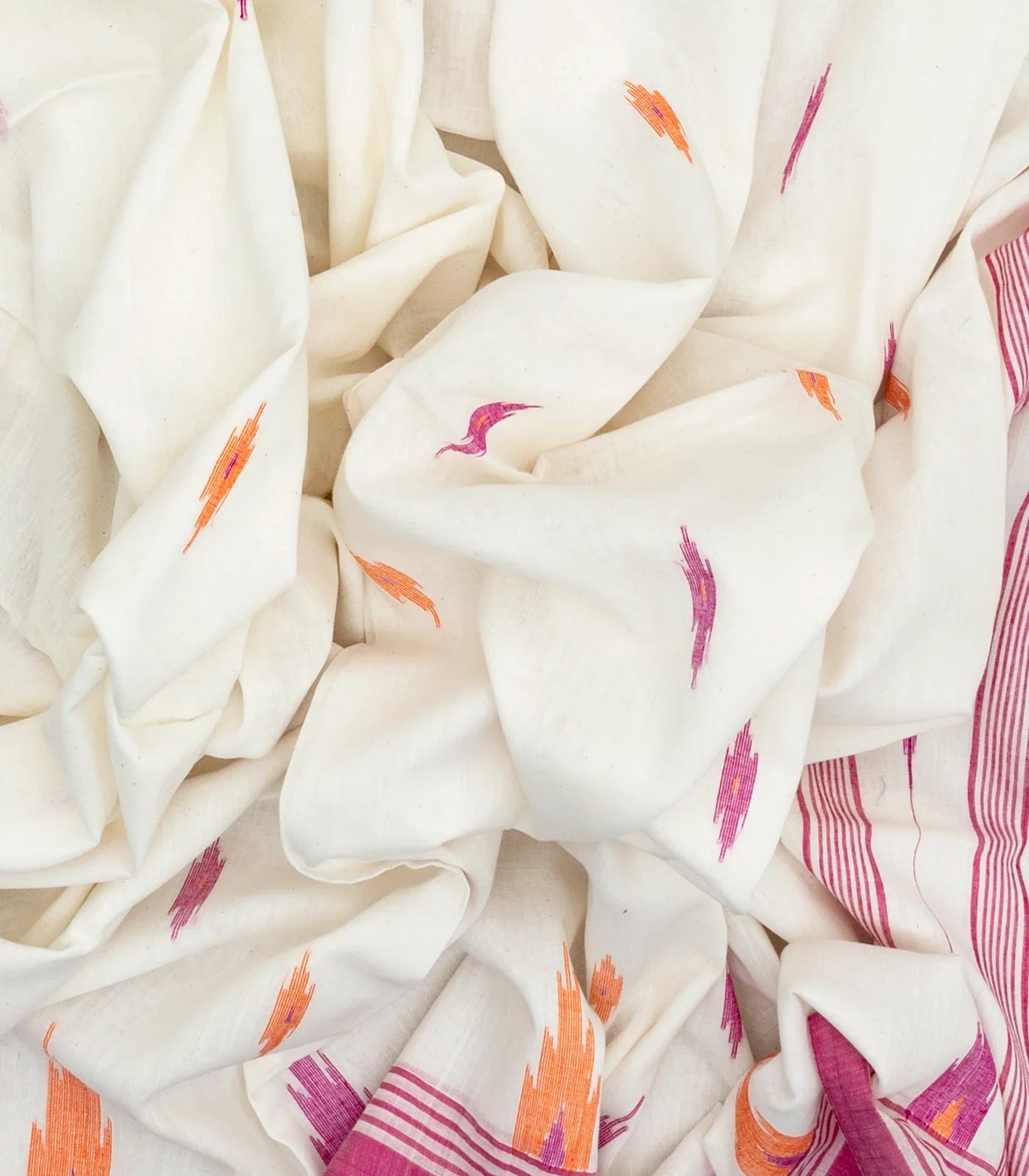 White Bengal Cotton Saree With Diamond Motifs