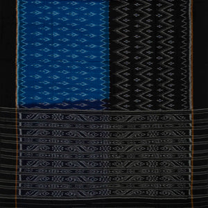 Blue & Black Handloom Orissa Cotton Saree With Tie & Dye Motifs