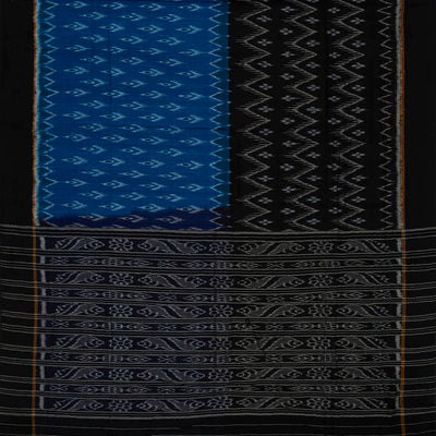 Blue & Black Handloom Orissa Cotton Saree With Tie & Dye Motifs
