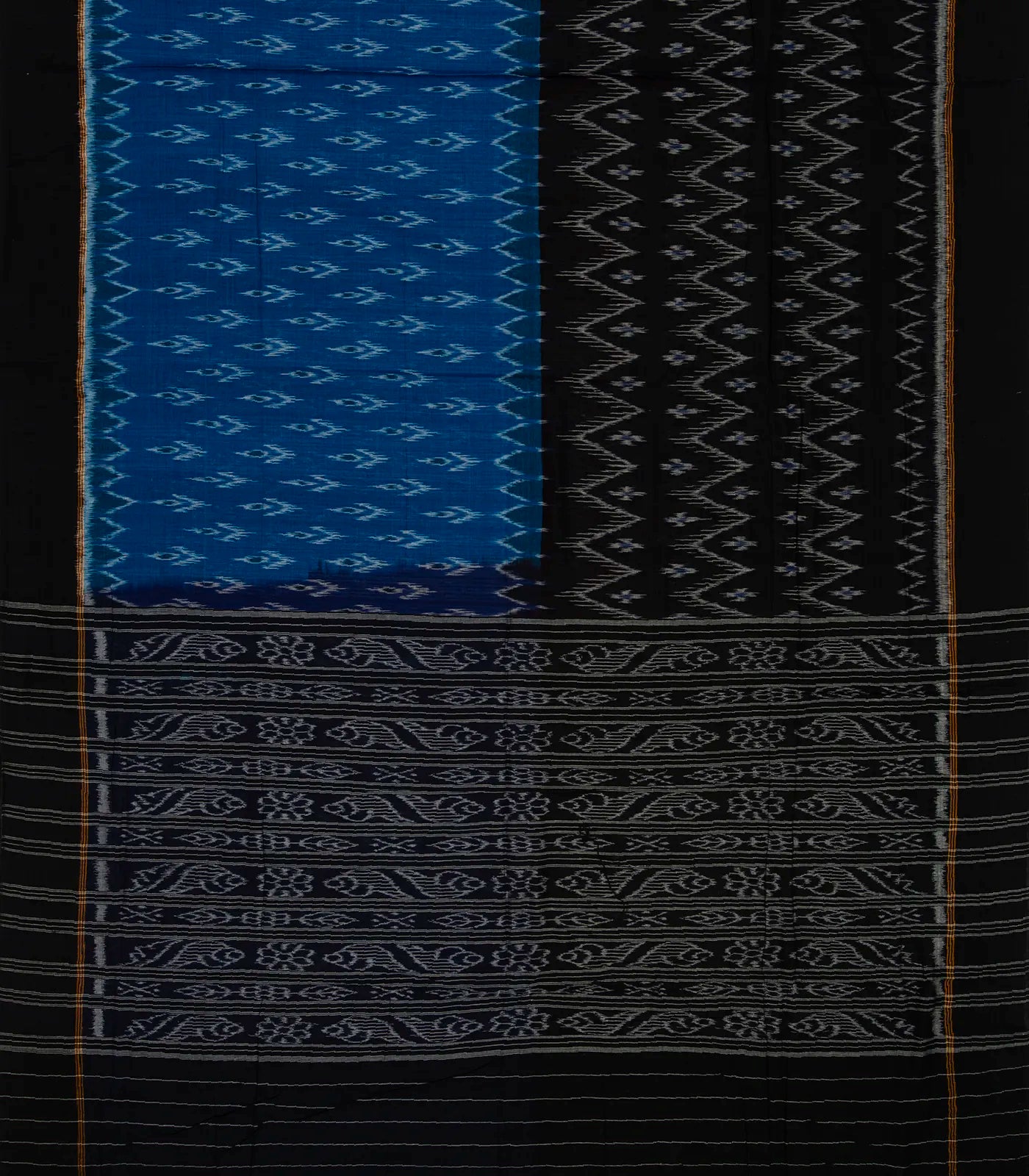 Blue & Black Handloom Orissa Cotton Saree With Tie & Dye Motifs