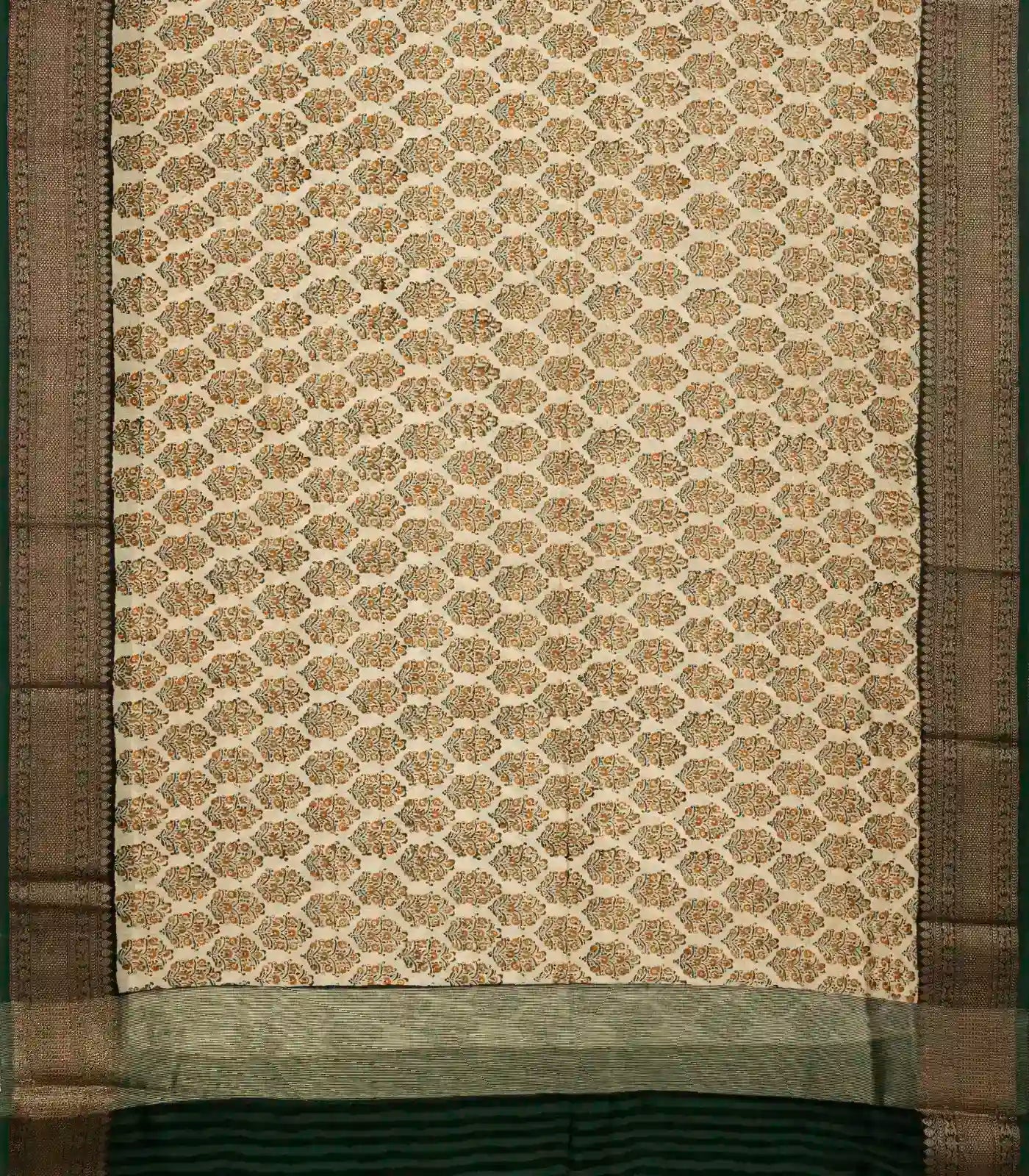 Taupe Woven Chanderi Printed Cotton Saree With Contrast Border