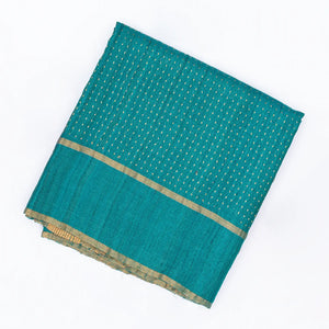 Cyan Handloom Tussar Silk Saree With Embroidered Stripes