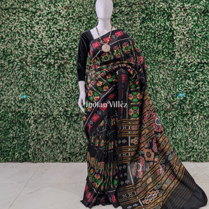 Black Border Pasapali Odisha Ikat Contemporary Silk Saree