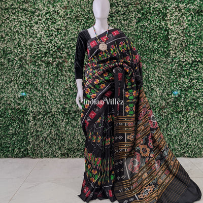 Black Border Pasapali Odisha Ikat Contemporary Silk Saree