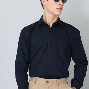 Frankshirt Navy Blue Solid Tailored Fit Cotton Casual Shirt for Man