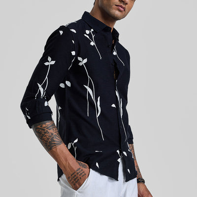 Black Floral Embroidered Shirt