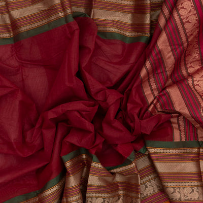 Crimson Handloom Kanchi Cotton Saree With Contrast Border