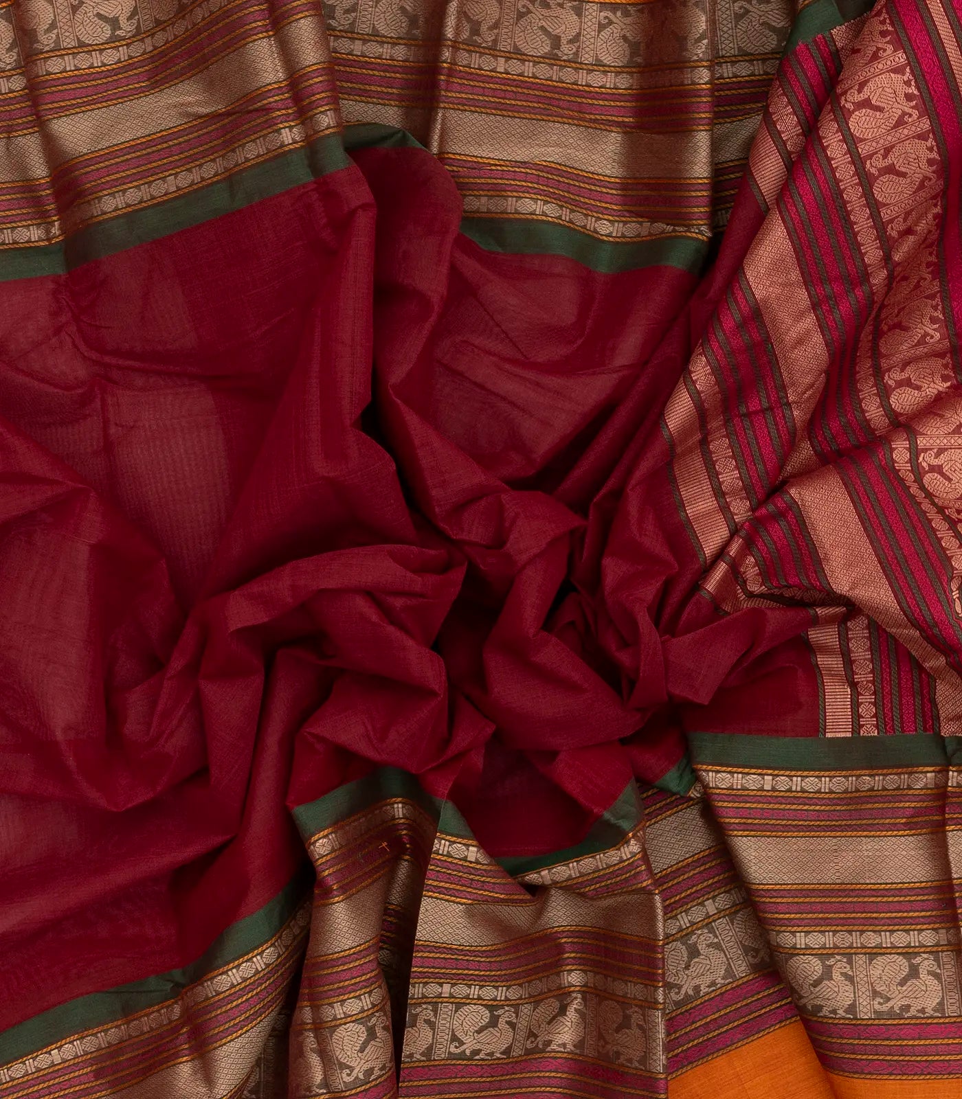 Crimson Handloom Kanchi Cotton Saree With Contrast Border