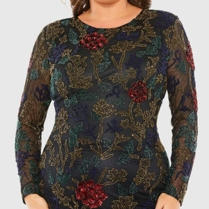 Mac Duggal 5942 Long Sleeve Plus Size Formal Beaded Evening Dress