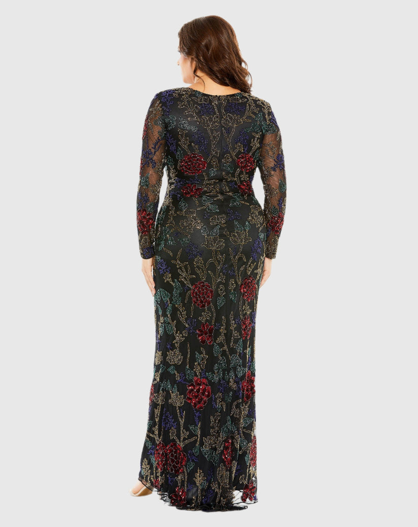 Mac Duggal 5942 Long Sleeve Plus Size Formal Beaded Evening Dress