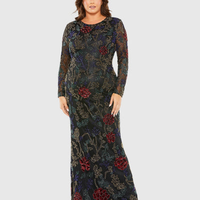 Mac Duggal 5942 Long Sleeve Plus Size Formal Beaded Evening Dress