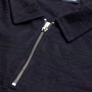 Black Self-Design Zipper Polo T-Shirt