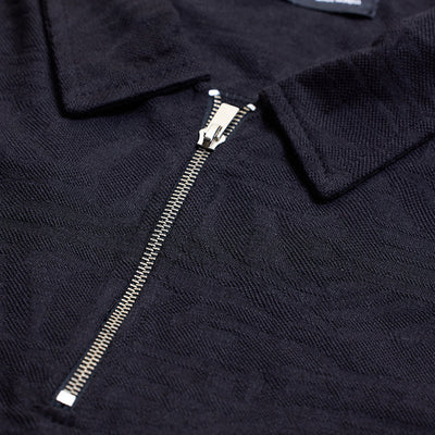 Black Self-Design Zipper Polo T-Shirt