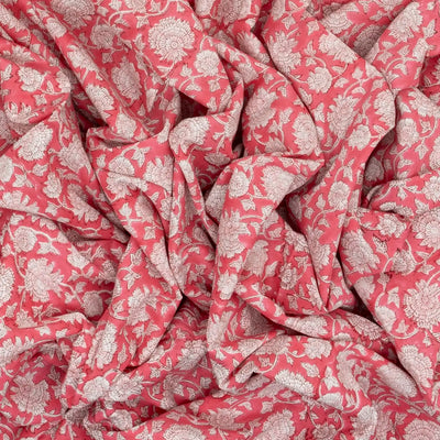 Peach Woven Jaipur Cotton Saree With Printed Floral Motifs