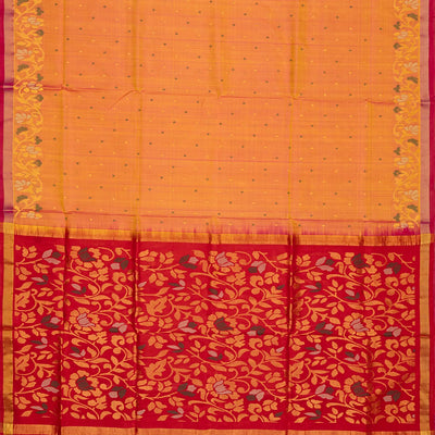 Orange Handloom Uppada Silk Saree With Droplet Zari Buttas