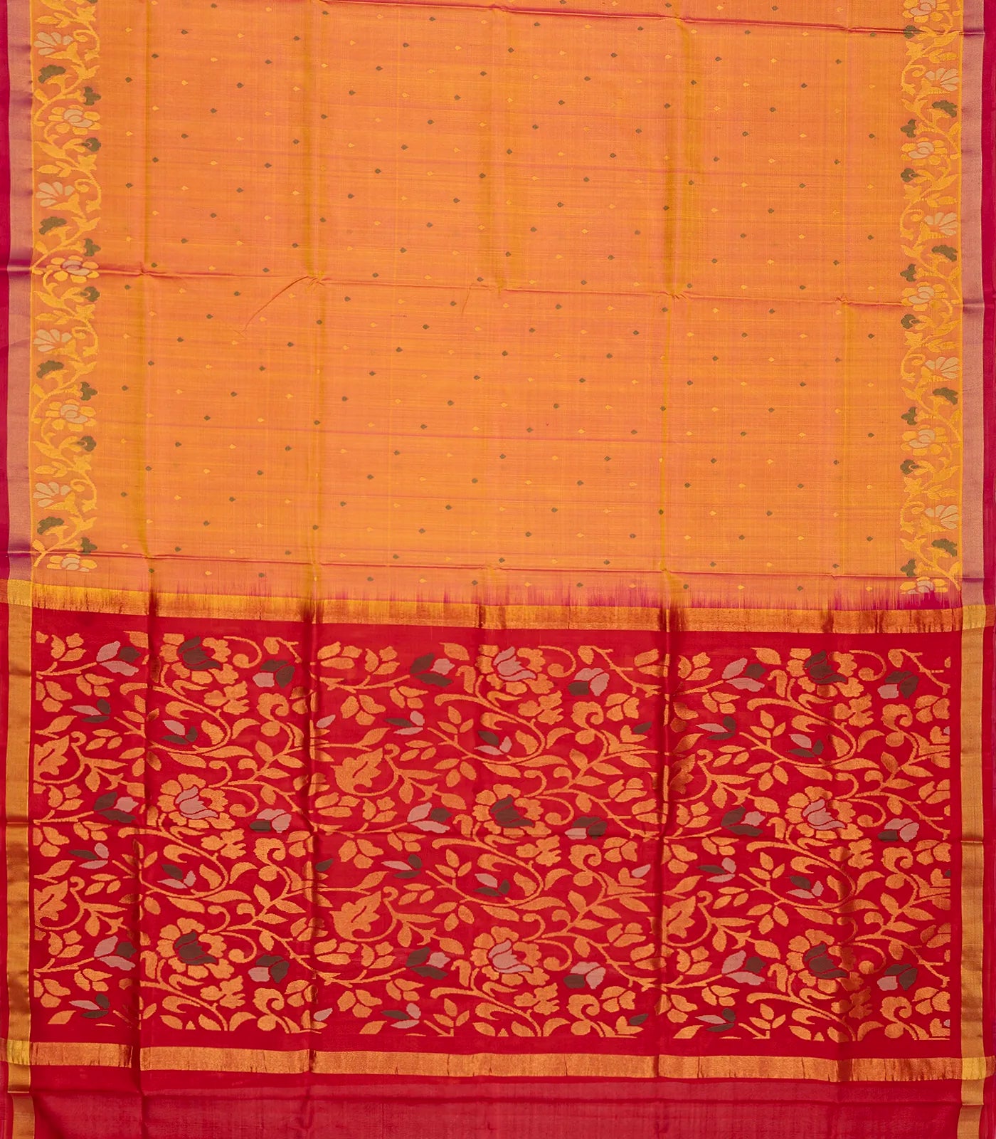 Orange Handloom Uppada Silk Saree With Droplet Zari Buttas