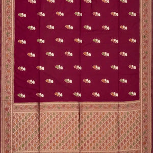 Maroon Woven Blended Dupion Saree With Meena Floral Motifs