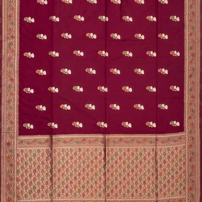 Maroon Woven Blended Dupion Saree With Meena Floral Motifs