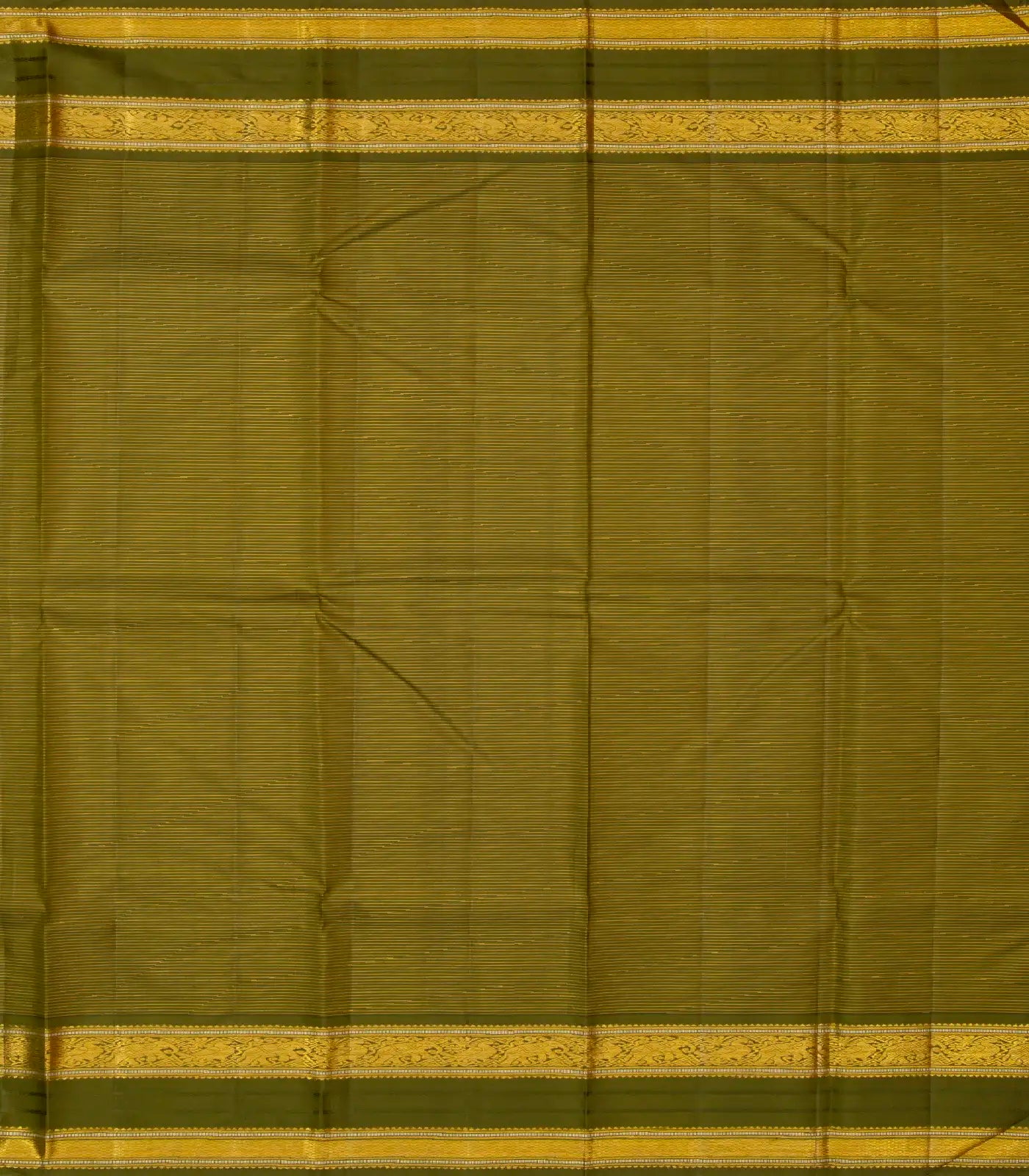 Light Green Handloom Kanchipuram Korvai Silk Saree With Stripes