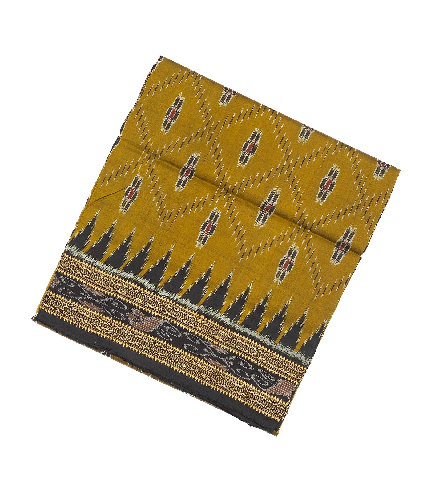 Olive Green Handloom Orissa Silk Saree With Tie & Dye Floral Motifs