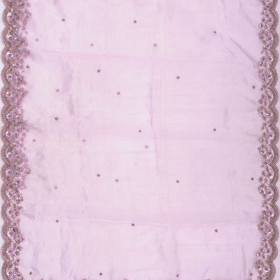 Lavender Woven Banarasi Glass Tissue Saree Embroidered With Floral Motifs