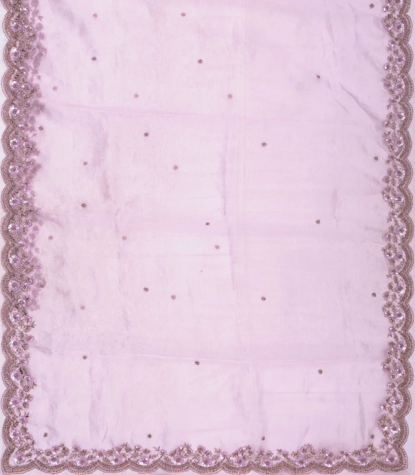 Lavender Woven Banarasi Glass Tissue Saree Embroidered With Floral Motifs