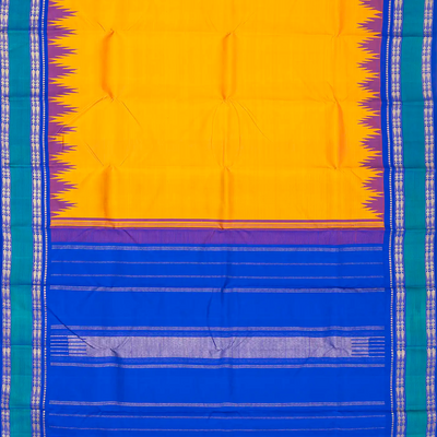 Mango Yellow Handloom Kanchipuram Korvai Silk Saree With Contrast Border