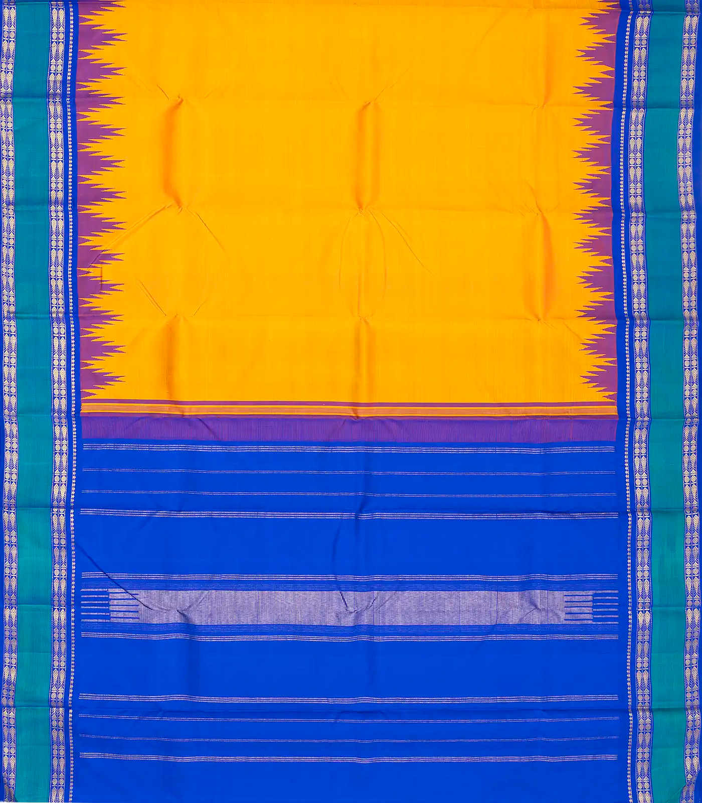 Mango Yellow Handloom Kanchipuram Korvai Silk Saree With Contrast Border